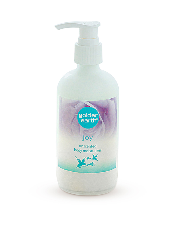 Shows an image of JOY Unscented Body Moisturizer in a pump bottle
